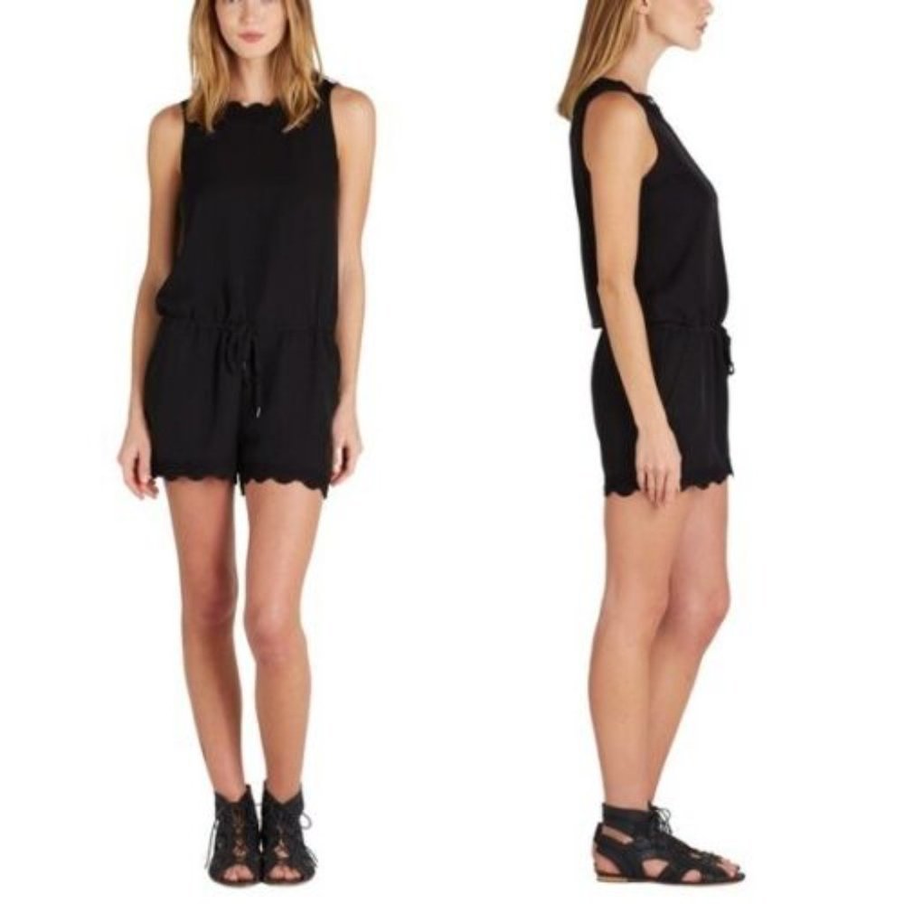 New Joie Carenza Black Silk Lace Trim Summer Sleeveless Romper P6381